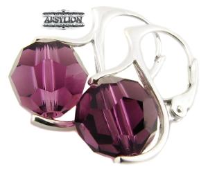  ARSYLION  ametystowe kolczyki Swarovski Amethyst kule 1130