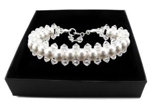 Bransoletka z kryształkami crystal i białymi perełkami