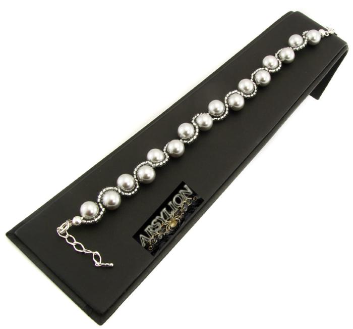 Bransoletka perła  Swarovski Elements Light Grey