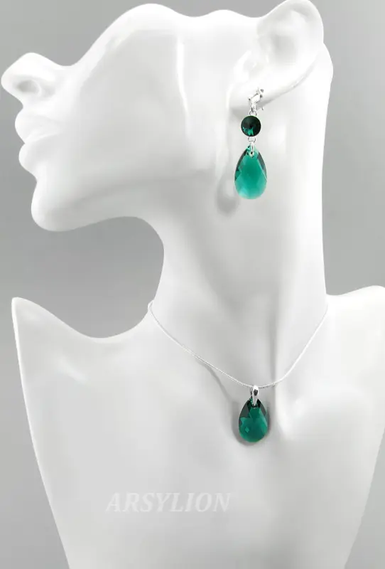 komplet z kryształkami Swarovski emerald