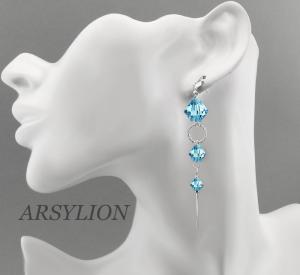 Kolczyki z kryształkami niebieskimi Swarovski Elements aquamarine