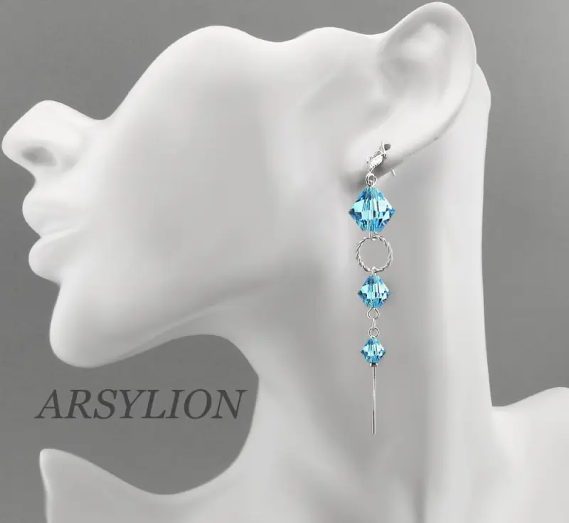 Kolczyki z kryształkami niebieskimi Swarovski Elements aquamarine
