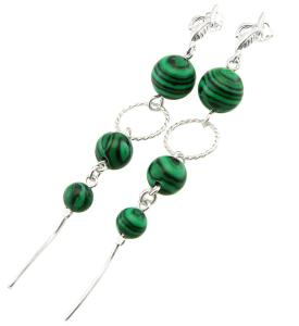  ARSYLION długie kolczyki malachit z łańcuszkami 942