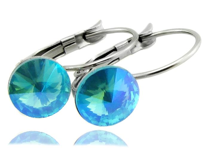 kolczyki stalowe rivoli aquamarine blue
