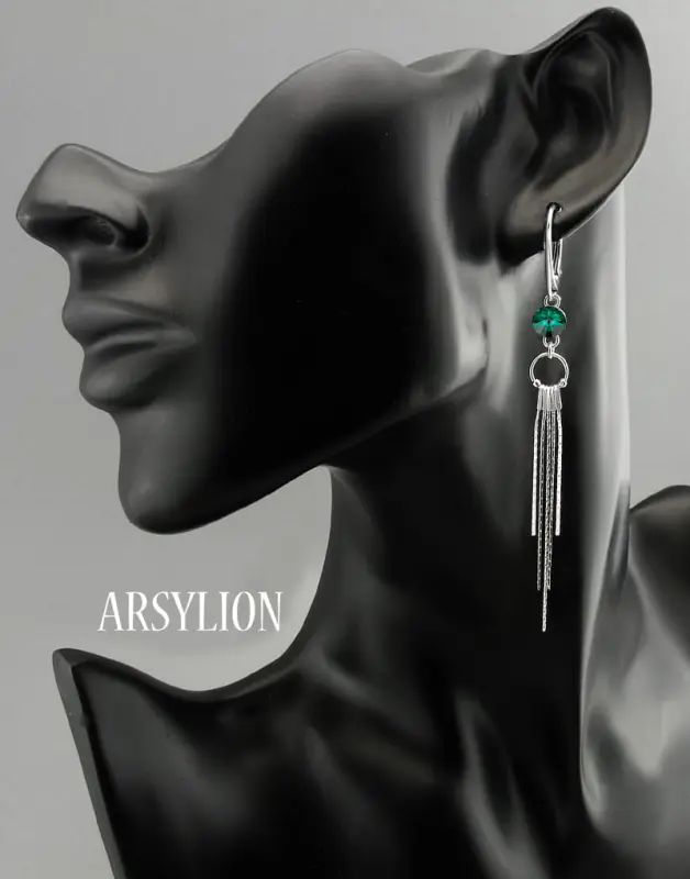 kolczyki długie z kryształkami emerald rivoli