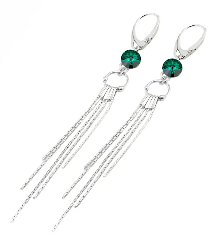 kolczyki długie z kryształkami emerald rivoli