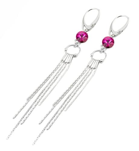 kolczyki długie z kryształkami fuchsia rivoli
