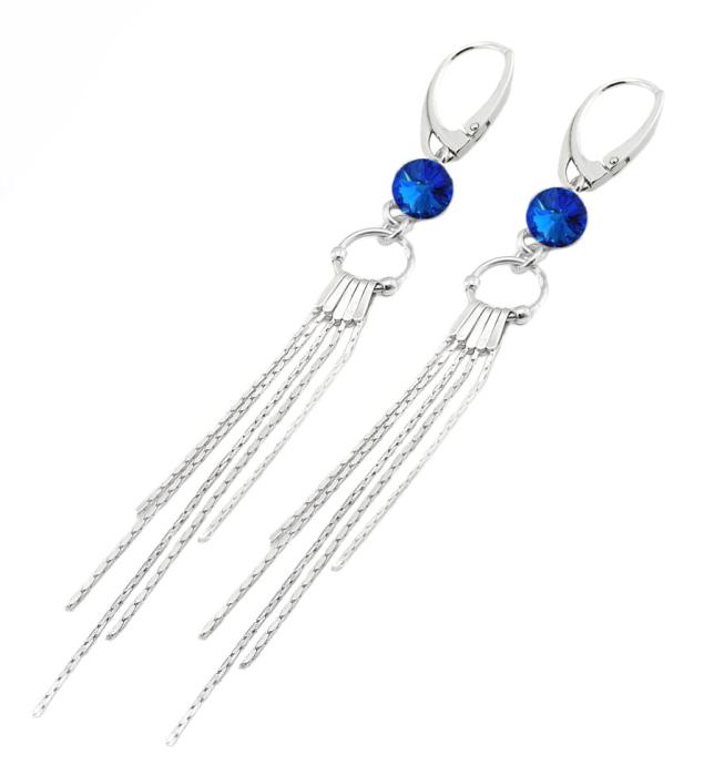 kolczyki długie z kryształkami sapphire rivoli