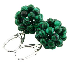 ARSYLION zielone kolczyki kule malachit SREBRO pudełko 448