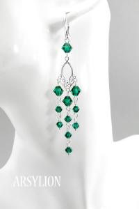 szmaragdowe długie kolczyki z kryształkami Emerald