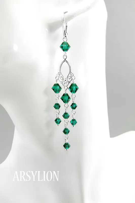 szmaragdowe długie kolczyki z kryształkami Emerald