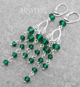 szmaragdowe długie kolczyki z kryształkami Emerald