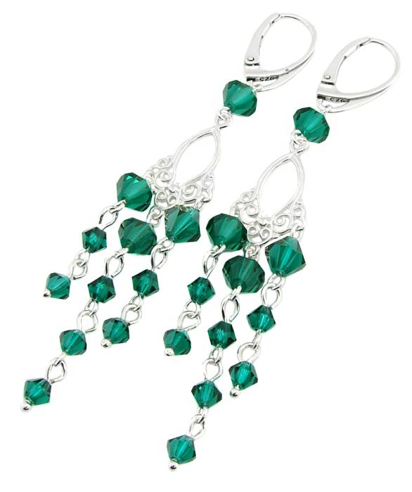 szmaragdowe długie kolczyki z kryształkami Emerald