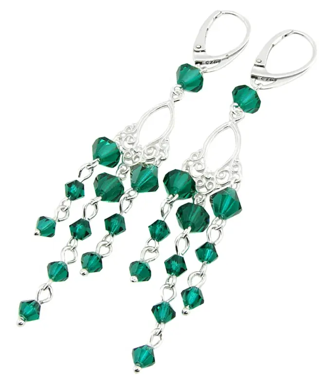 szmaragdowe długie kolczyki z kryształkami Emerald