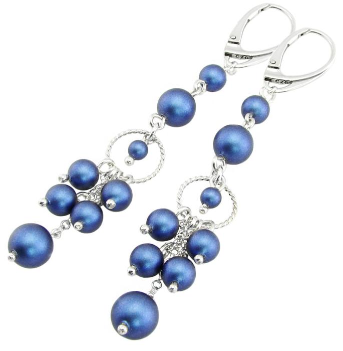 kolczyki z perełkami iridescent dark blue