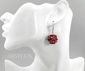 kolczyki kolor siam ruby ab plecione kule
