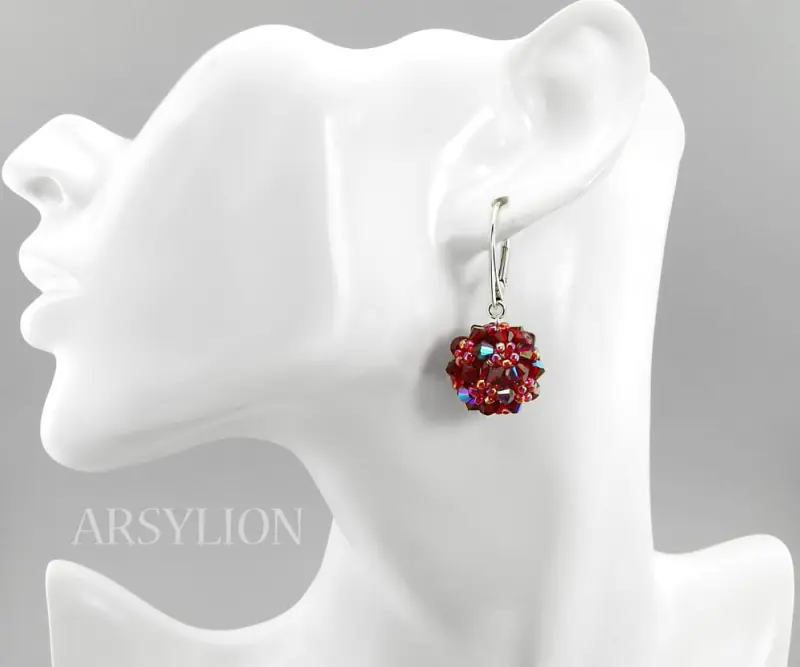 kolczyki kolor siam ruby ab plecione kule