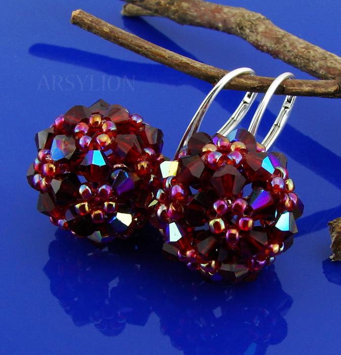 kolczyki kolor siam ruby ab plecione kule