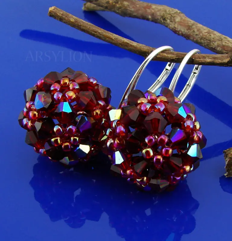 kolczyki kolor siam ruby ab plecione kule