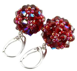 kolczyki kolor siam ruby ab plecione kule