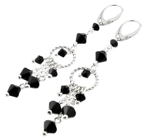 Kolczyki z czarnymi kryształkami Jet