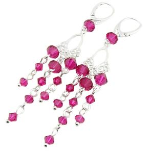szmaragdowe długie kolczyki z kryształkami fuchsia