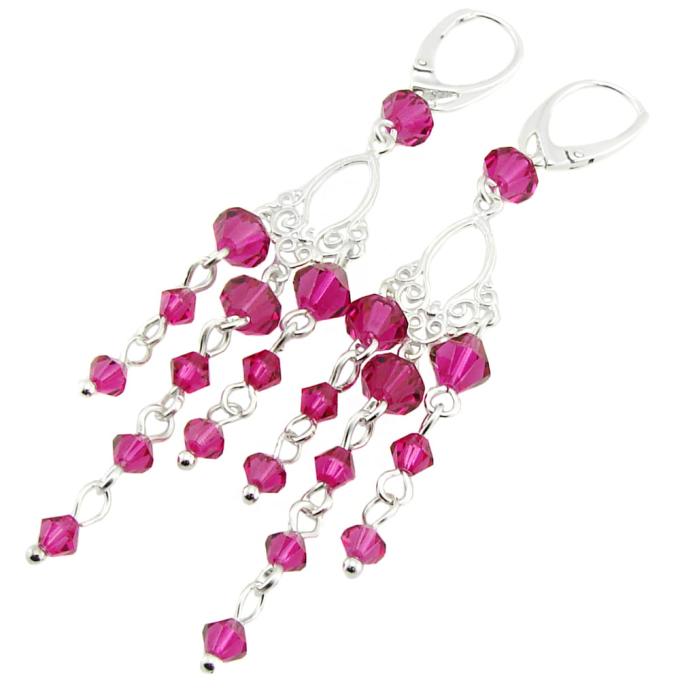 szmaragdowe długie kolczyki z kryształkami fuchsia