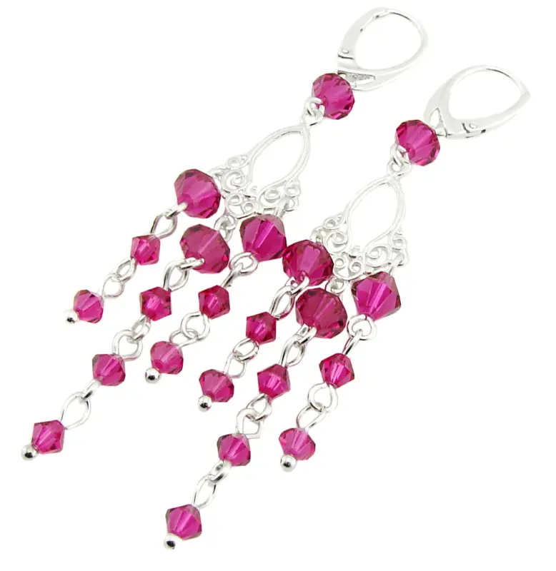 szmaragdowe długie kolczyki z kryształkami fuchsia
