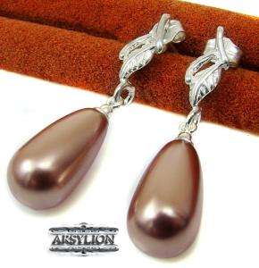 ARSYLION kolczyki z perełkami Swarovski Bronze SREBRO 624