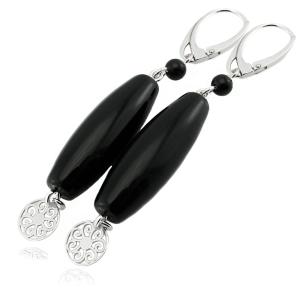 ARSYLION czarne kolczyki cygara onyks rozeta 737