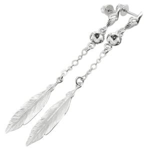 kolczyki  piórko na łańcuszku z kryształkami Swarovski crystal f