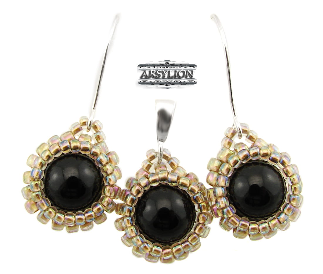 Komplet perła Swarovski Elements Mystic Black