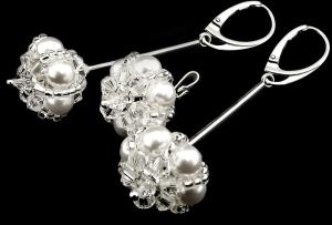 Komplet perła kryształ Swarovski Elements White Crystal