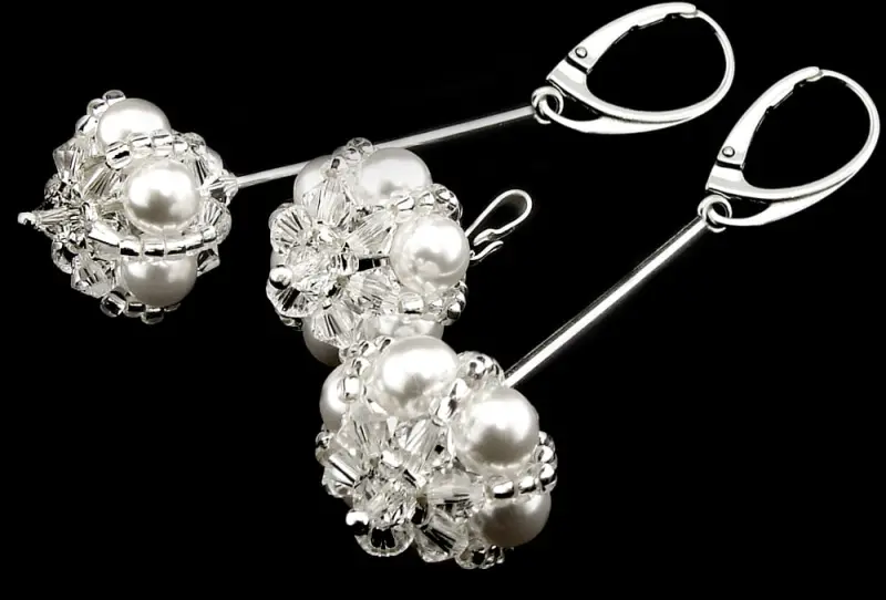 Komplet perła kryształ Swarovski Elements White Crystal