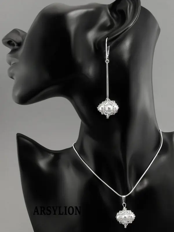 Komplet perła kryształ Swarovski Elements White Crystal