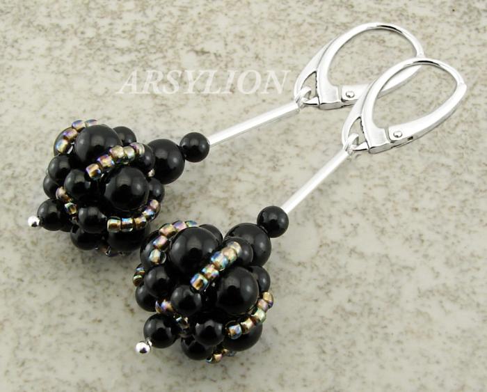 czarne kolczyki z perełkami Swarovski mystic black