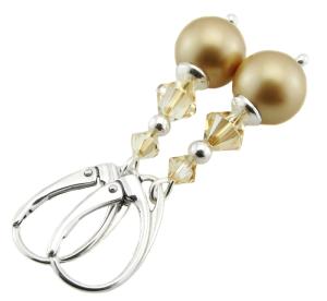 ARSYLION kolczyki z perełkami vintage gold i kryształkami golden shadow 179