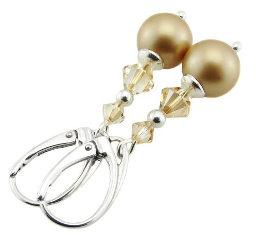 kolczyki z perełkami vintage gold i kryształkami golden shadow