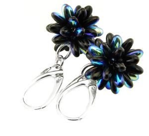 ARSYLION czarne opalizujące kolczyki jeżykowe kule 1036