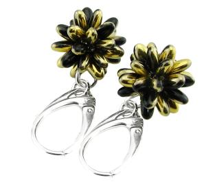 ARSYLION złoto czarne kolczyki jeżykowe kule jet amber 196