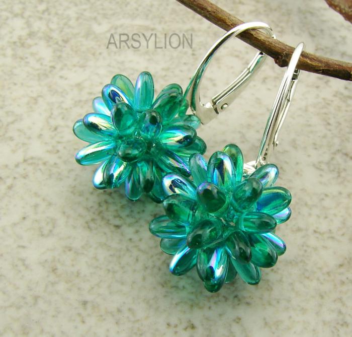 szmaragdowe kolczyki jeżykowe kule emerald ab