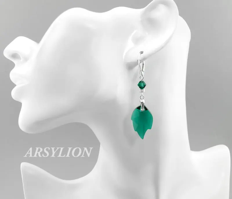 szmaragdowe kolczyki z kryształkami emerald leaf