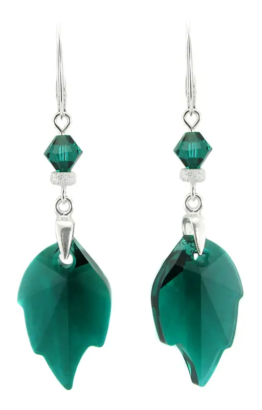 szmaragdowe kolczyki z kryształkami emerald leaf