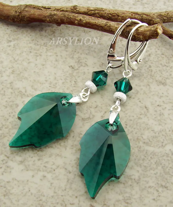 szmaragdowe kolczyki z kryształkami emerald leaf