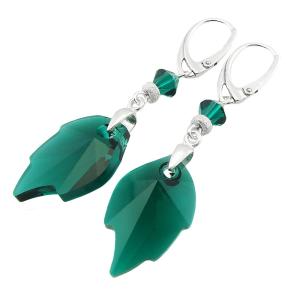 ARSYLION długie kolczyki Swarovski Emerald Leaf 295