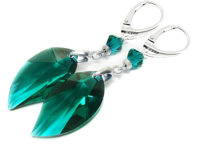 szmaragdowe kolczyki z kryształkami emerald new leaf