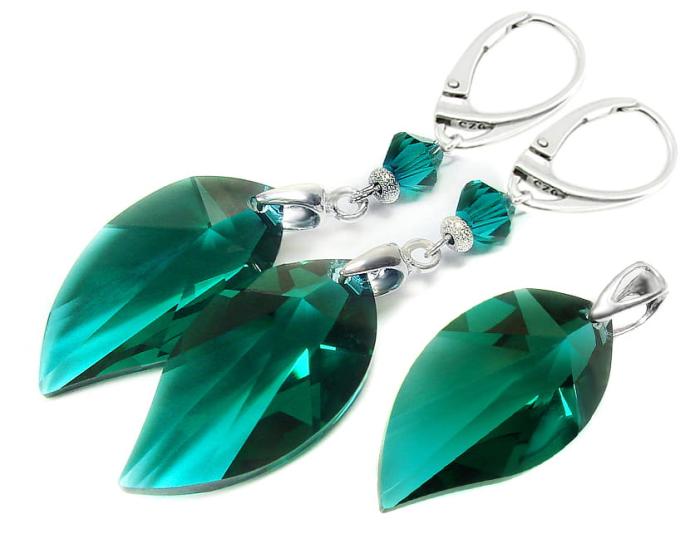 szmaragdowy komplet z kryształkami  new leaf emerald