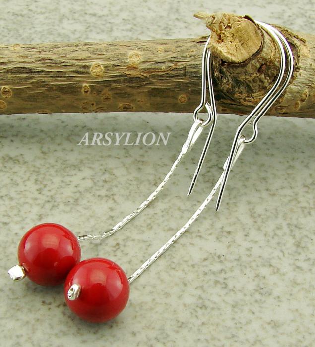 Kolczyki perła Swarovski Elements Red Coral