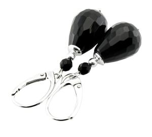 ARSYLION czarne kolczyki szlifowana kropla onyks SREBRO 339