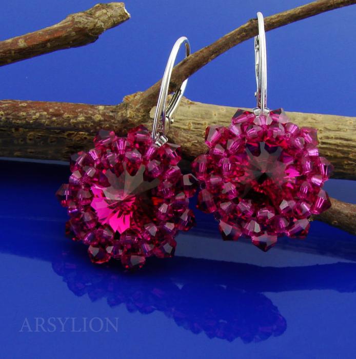 kolczyki z kryształkami fuchsia